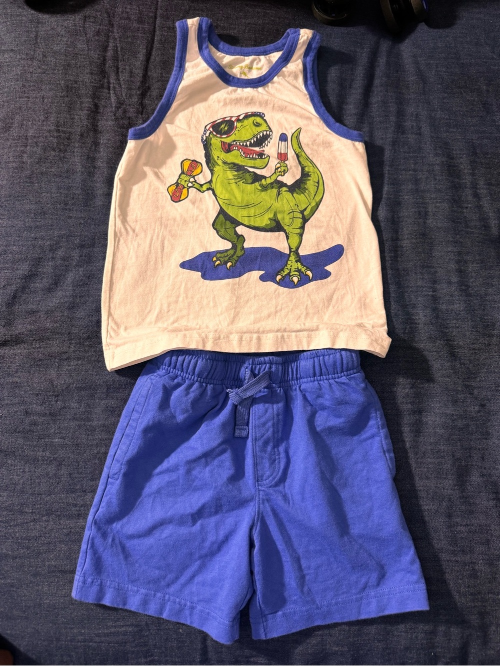 Kids Dino Graphic Tank and Shorts Set - White & Blue (size 5/6) boys